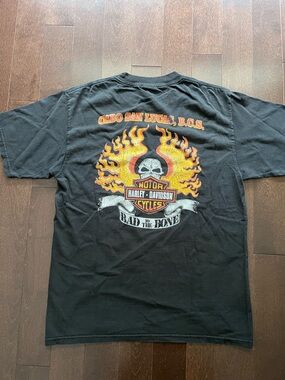Vintage Harley-Davidson Skull Flame Faded Black Cabo Motorcycle Graphic T-Shirt